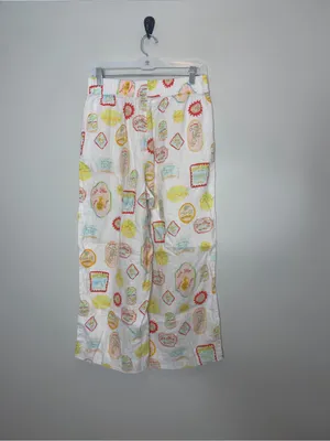 Cynthia Rowley Linen Pants Womens M Olive Oil Print Wide Leg Resort Coastal thumbnail 4