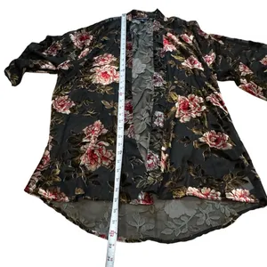 American Eagle Outfitters Size XS 3/4 Sleeve Velour‎ Pink Floral Mesh Open Top thumbnail 5