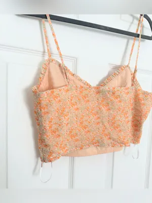 NWT Lulus Ruche Toward Spring V-Neck Cropped Cami Tank - Orange/Floral - M thumbnail 10