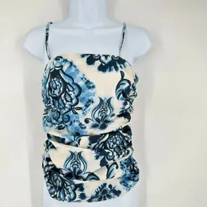 NWT Zara XS Floral Printed Ruched Cami‎ Tank Top Y2K Inspired THE OC White Blue thumbnail 3