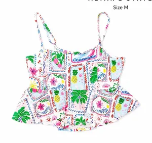 Altar'd State Tropical Postcard Peplum Cami Top Ivory Multi Swiss Dot NWT M thumbnail 1