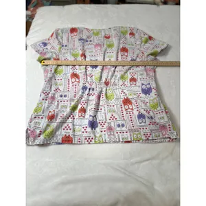 Dickies Womens Owl Print Scrub Top White Multicolor V-Neck Short Sleeve XL thumbnail 4