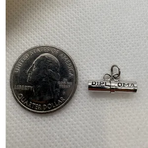 Vintage Silver Tone Diploma Scroll Charm Graduation‎ Commemorative Pendant thumbnail 4