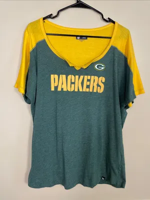 NFL Green Bay Packers Women’s Split Neck Green Yellow Short Sleeve Shirt thumbnail 1