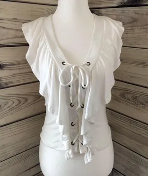 Self Esteem White Ruffle Lace Up Sleeveless Top thumbnail 1