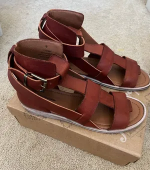 Free People Brown Leather Strappy Ankle Wrap Sandals thumbnail 1
