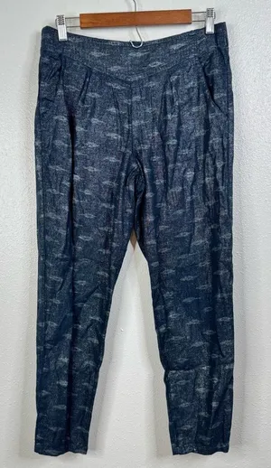 Free People Linen Blend Metallic Navy‎ Ikat Pattern Pants Size Small thumbnail 1