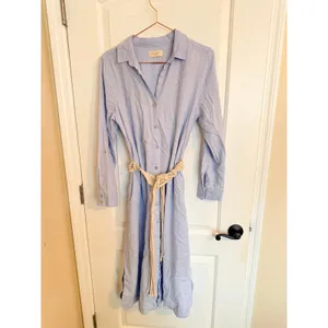 Calypso St. Barth Shirtdress Womens S Blue Linen Blend Macrame Belt‎ Midi Dress thumbnail 4