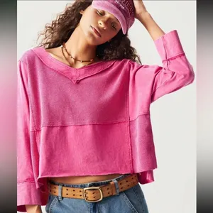 Boho patchwork oversized cropped Vneck 3/4 sleeve NEW thumbnail 2