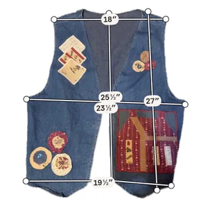 Vintage Women XL Patchwork Denim Vest Blue‎ Folk Art House Applique Artistic thumbnail 7