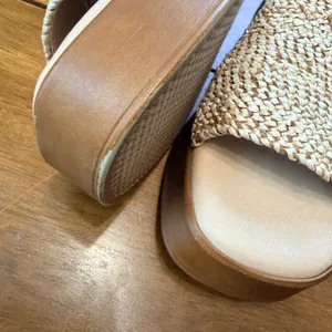 Steve Madden Raffia Platform Slide Sandals‎ Tan Woven Wedge size 37 Italy thumbnail 9