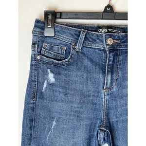 Zara Blue Medium Wash Denim Distressed Raw Cut Hem Skinny‎ Jeans 2 thumbnail 4