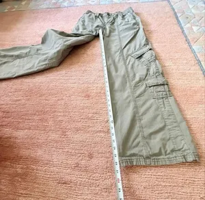 Y2K Cargo Olive Green High Rise Wide Leg Cotton Utility Pants S thumbnail 5