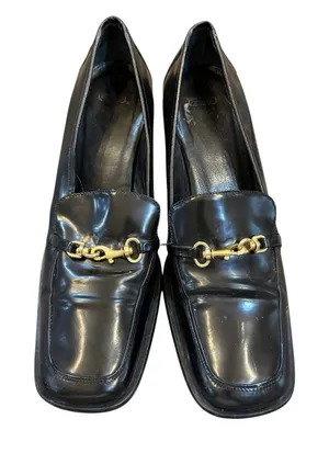 Vintage Coach Made in Italy 2" Block Heel Black Leather Y2K Horse‎ Bit Size 8N thumbnail 1