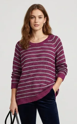 SONOMA | Burgundy Striped Knit Sweater Sz L thumbnail 1