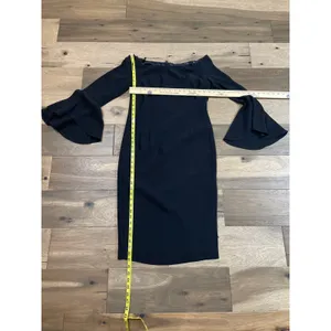 Bardot Solange Dress Size 8 Black Off Shoulder Bell Sleeve Midi Structured thumbnail 4