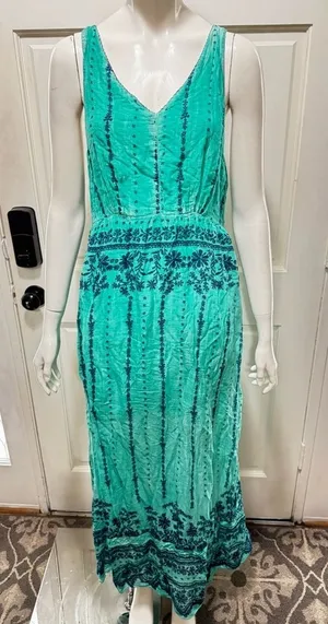 RAGA Maxi Tiered Floral Dress Somewhere in Paradise Turquoise Boho Festival A1 thumbnail 1
