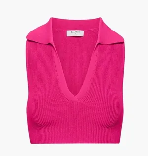 Babaton by Aritzia Sculpt Knit Polo Top Pink XL thumbnail 1