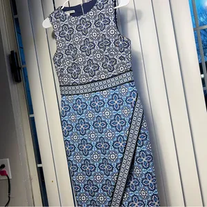 MAGGY LONDON sleeveless‎ dress blue and white back zipper size 4 cocktail party thumbnail 4