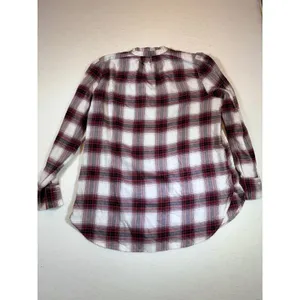 LOFT Plaid Button Up Shirt Womens Size Medium Ruffle Neck Long Sleeve thumbnail 2