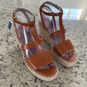 Franco Sarto‎ Cassia Cognac Brown Espadrille Wedge Sandals T-Strap Womens 6M NWT thumbnail 3