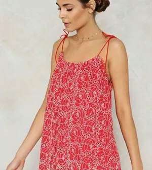 Nasty Gal Red and White Floral Eyelet Dress thumbnail 3