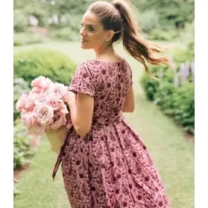 GAL MEETS GLAM Hallie Dress Paisley Floral Pink Purple Box Pleats Pockets Size 8 thumbnail 8