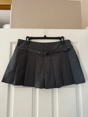 Zara Grey Belted Pleated Mini Skirt   thumbnail 2