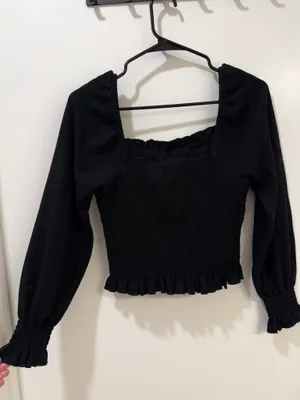Altar’d State Black Long Sleeve Ruffle Top thumbnail 2
