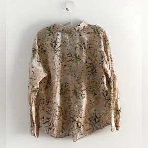 J. Jill Floral Cream Red‎ Green Peach Button Down Shirt Top S Cotton Silk thumbnail 2