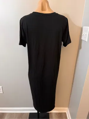 J. Crew Factory Black T-shirt Midi Dress Medium Slit thumbnail 2