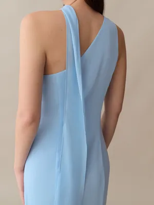 NWT Few Moda Citara Dress size 12 Light Blue one shoulder chiffon maxi o.p.t thumbnail 5