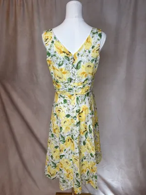 Vtg Robbie Bee Yellow Floral Cotton Dress Petite 10P Cottagecore Sun thumbnail 2