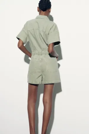 romper jumpsuit denim jeans olive green thumbnail 8