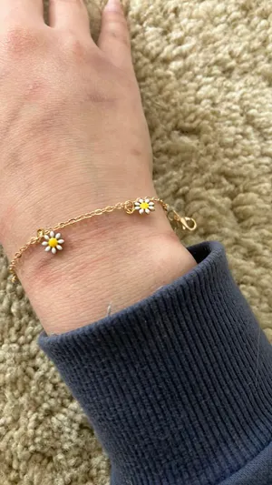 Gold White Yellow Flower Daisy Chain Charm Anklet Bracelet thumbnail 2