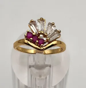 Vintage Gold Tone Ruby & Glass Ring (7.5) Pink thumbnail 1
