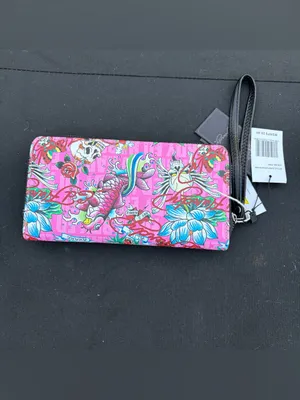 Ed Hardy Pink Tattoo-Print Zip-Around Wristlet Wallet thumbnail 3