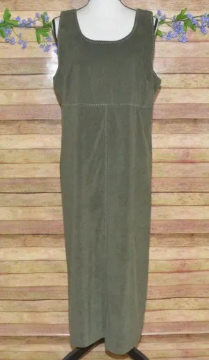 White Stag Ladies Green Faux Suede Sleeveless Maxi Dress Size L 12/14 90's Y2K thumbnail 1