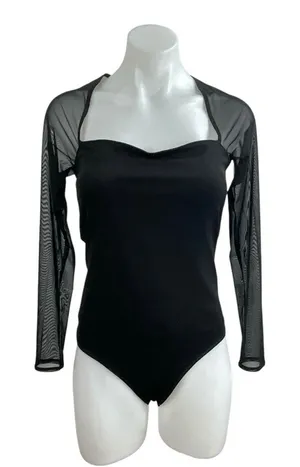 Abercrombie & Fitch Black Sweetheart Neck Mesh Sheer Long Sleeve Bodysuit Top M thumbnail 1