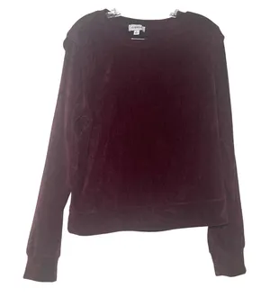 Evereve Womens Burgundy Velvet Padded Shoulder Sweatshirt Size L holiday thumbnail 1