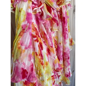 NWT Lulus Nessa Yellow and Pink Abstract Plisse Tiered Midi Dress Colorful Sz XL thumbnail 6
