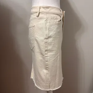 Banana Republic Button Fly Raw Hem Denim Pencil‎ Skirt Women 2P Cream Minimalist thumbnail 2