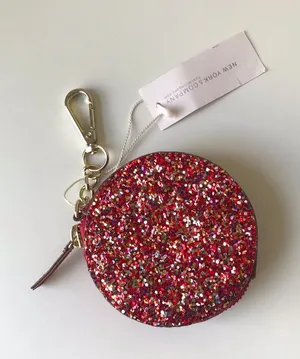 New York & Company Glitter Round Zipper Pouch Bag Charm Key Chain, NWT thumbnail 1