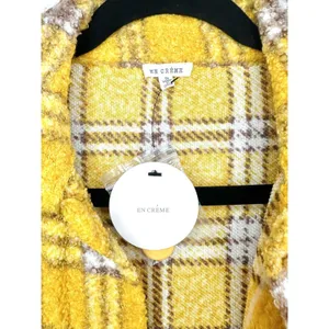 En Crème Women's‎ Small Sherpa Shacket Jacket Plaid Oversized Mustard Streetwear thumbnail 3