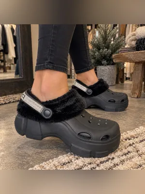 BEBE Women's Black Furry Platform Strap Fall winter Clogs Shoes 38-39 size 8 thumbnail 2