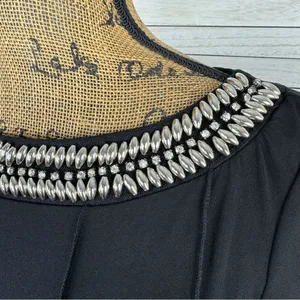 Maria Gabrielle Beaded Neckline Belted Panel Knit Midi Dress Black Large‎ thumbnail 6