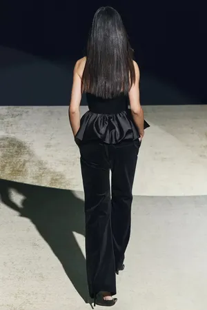 Zara top Black Strapless Peplum Corset ruffle voluminous party cocktail thumbnail 8