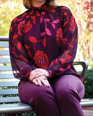 Ann Taylor Plum Red Floral Smocked Mock Neck Blouse Sheer Long‎ Sleeve NWT S thumbnail 1