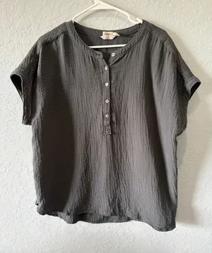 Faherty Women's Dark Gray Gauze Top Organic Cotton Sz XL Boho Lagenlook thumbnail 1