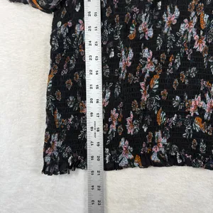 Veronica Beard Smocked Floral Blouse Black Pink Long Sleeve Top Size 4 thumbnail 4